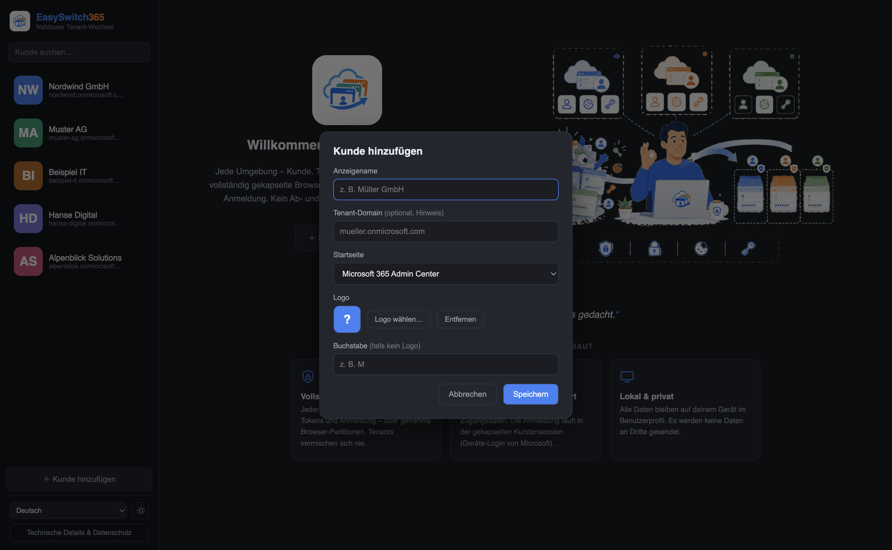 Neuen Kunden anlegen in EasySwitch365